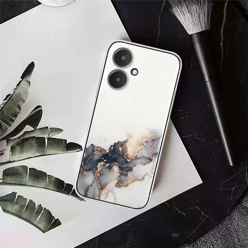 For Xiaomi Poco M6 5G / 13C 5G / 13R 5G Case Marble Pattern Embossing TPU Phone Cover - Black