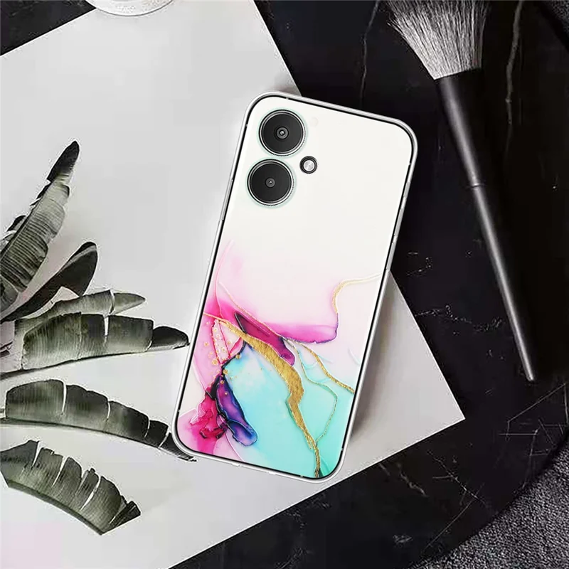 Для Xiaomi Poco M6 5G / 13C 5G / 13R 5G Чехол с мраморным узором с тиснением, чехол из TPU - Зеленый