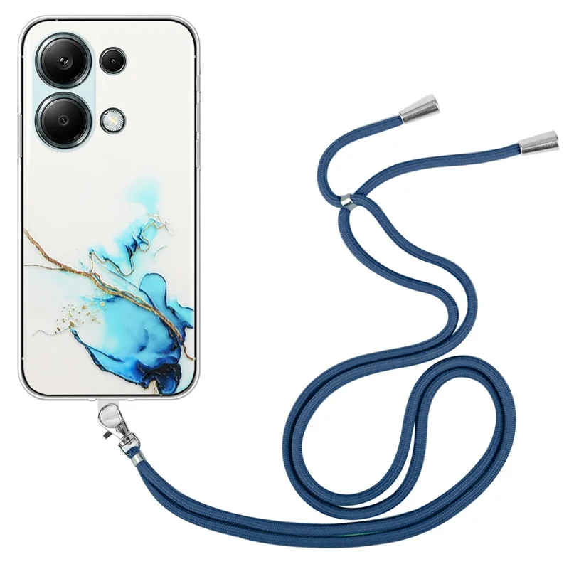 Для Xiaomi Redmi Note 13 Pro 4G / Poco M6 Pro 4G TPU чехол Hollow Marble Pattern Slim Phone Cover с ремешком - синий