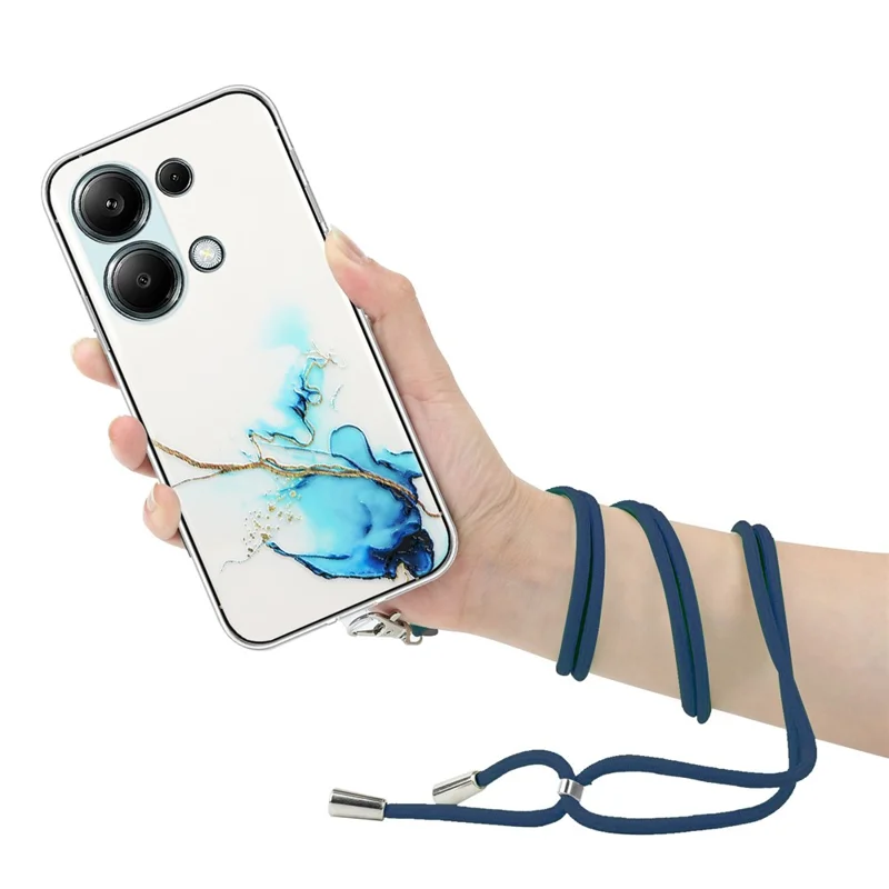 Для Xiaomi Redmi Note 13 Pro 4G / Poco M6 Pro 4G TPU чехол Hollow Marble Pattern Slim Phone Cover с ремешком - синий
