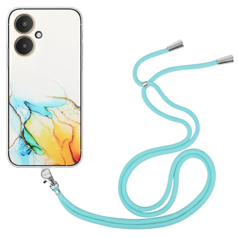 For Xiaomi Poco M6 5G / Redmi 13C 5G / Redmi 13R 5G TPU Case Marble Pattern Phone Cover with Lanyard - Yellow