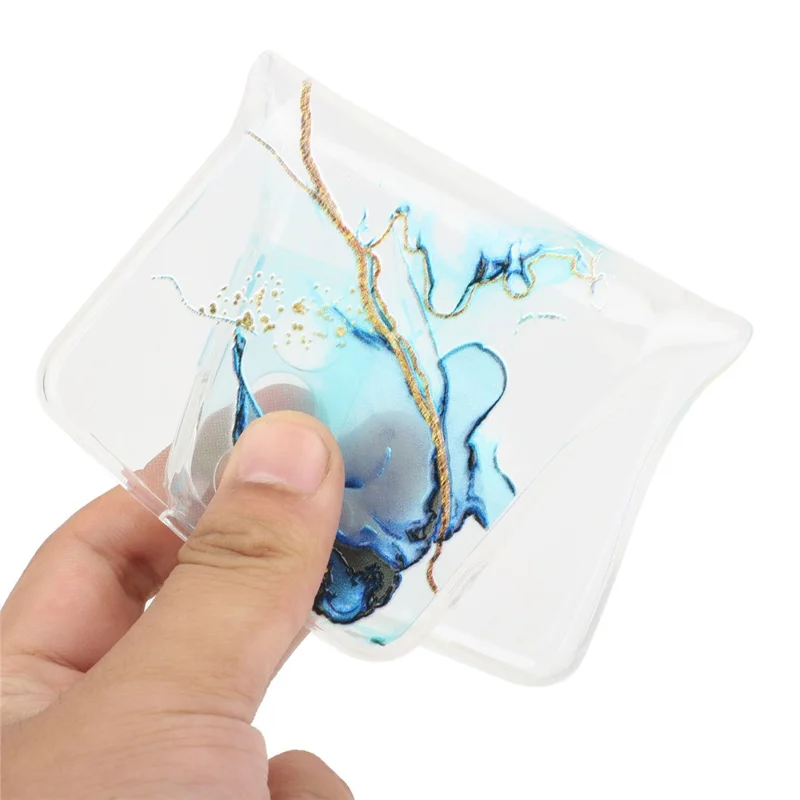 Pour Xiaomi Poco C65 4G / Redmi 13C 4G Étui Motif Marbre Anti-chute Couverture de téléphone TPU avec Cordon - Bleu
