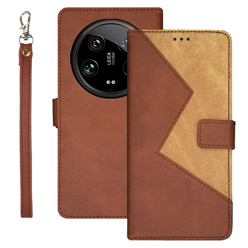 IDEWEI For Xiaomi 14 Ultra Case Card Slots Color Splicing Phone Leather Cover - Brown