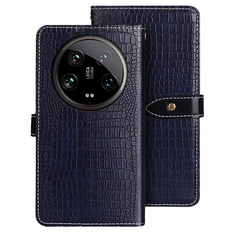 IDEWEI For Xiaomi 14 Ultra Phone Case Crocodile Texture Magnetic Clasp Leather Wallet Cover - Blue