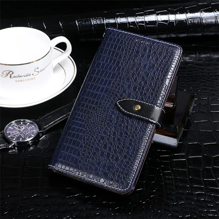 IDEWEI For Xiaomi 14 Ultra Phone Case Crocodile Texture Magnetic Clasp Leather Wallet Cover - Blue