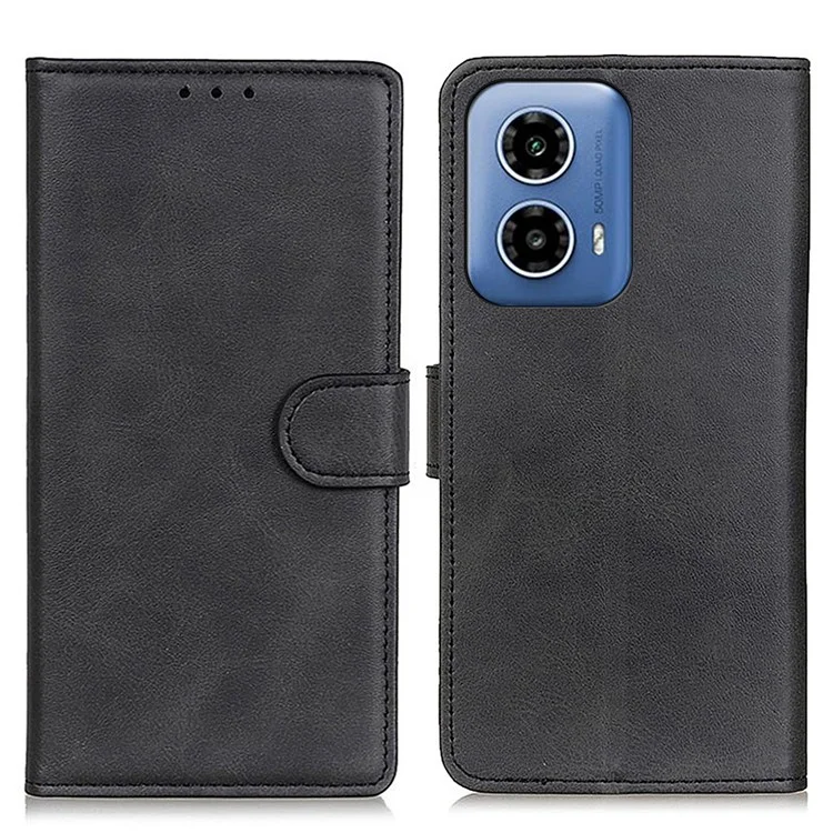Para Motorola Moto G45 5G / G34 5G Funda de Teléfono Magnética con Soporte para Visión - Textura de Cuero de Vaca - Negro