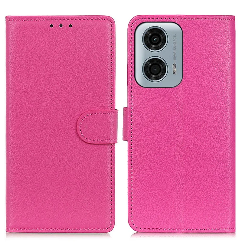 For Motorola Moto E14 4G / G04 4G / G04s 4G / G24 4G Case Litchi Texture Stand Phone Protective Cover - Rose
