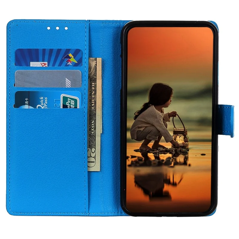 Per Motorola Moto E14 4G / G04 4G / G04s 4G / G24 4G Custodia Texture Litchi Stand Phone Protective Cover - Blu