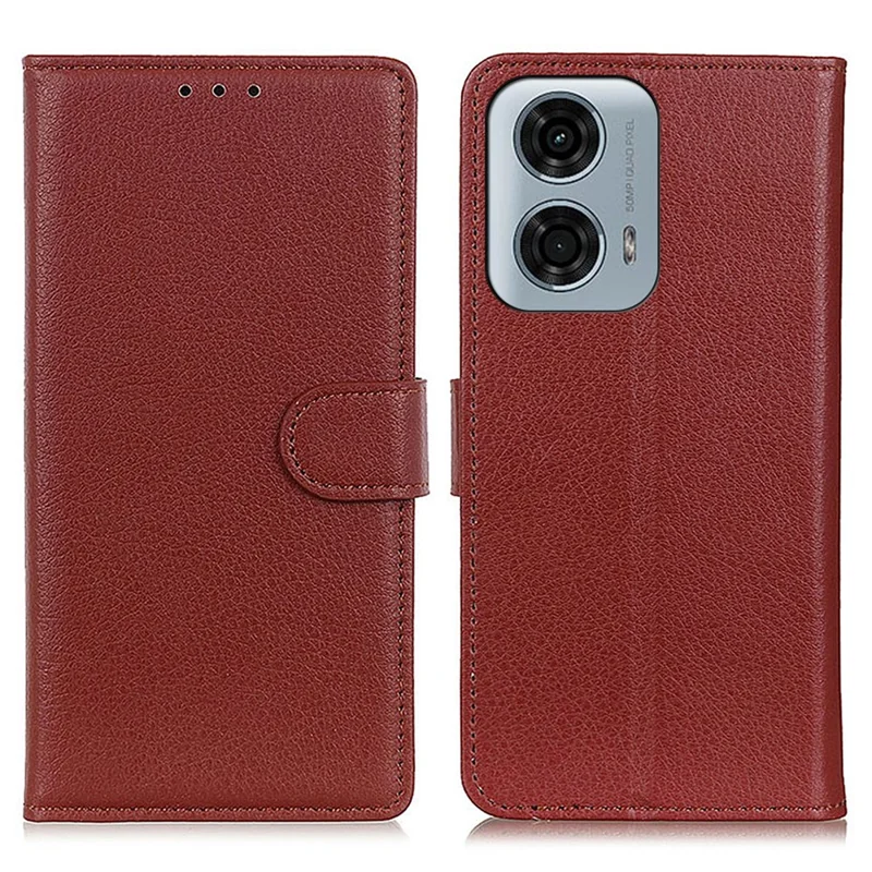 For Motorola Moto E14 4G / G04 4G / G04s 4G / G24 4G Case Litchi Texture Stand Phone Protective Cover - Brown