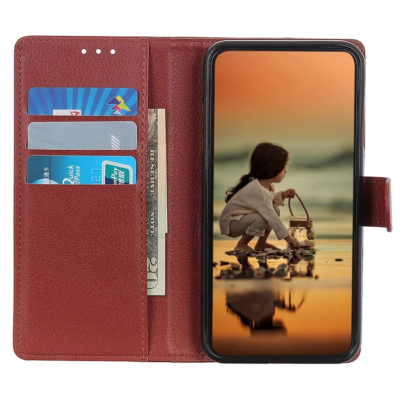 For Motorola Moto E14 4G / G04 4G / G04s 4G / G24 4G Case Litchi Texture Stand Phone Protective Cover - Brown