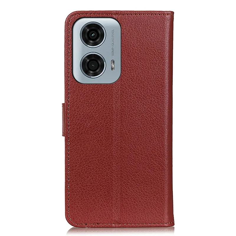 For Motorola Moto E14 4G / G04 4G / G04s 4G / G24 4G Case Litchi Texture Stand Phone Protective Cover - Brown