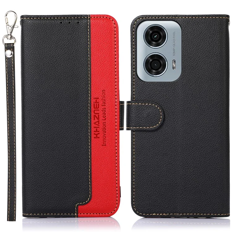 KHAZNEH para Motorola Moto E14 4G / G04 4G / G04s 4G / G24 4G Fundas para teléfonos móviles, textura de litchi RFID Blocking Cover - Negro
