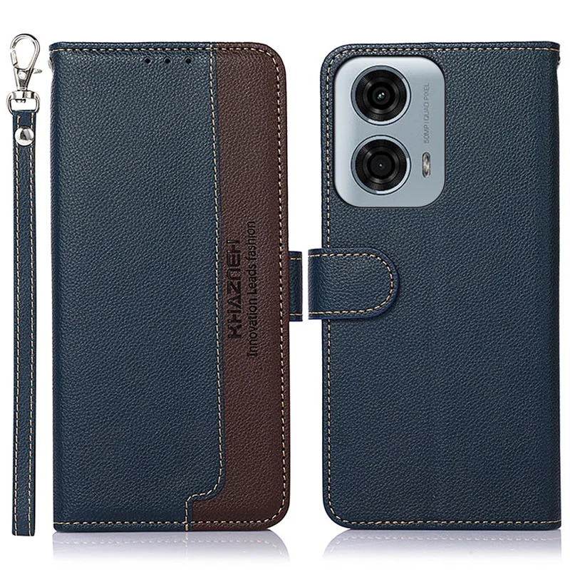 KHAZNEH For Motorola Moto E14 4G / G04 4G / G04s 4G / G24 4G Cell Phone Cases Litchi Texture RFID Blocking Cover - Blue