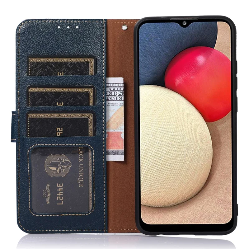 KHAZNEH For Motorola Moto E14 4G / G04 4G / G04s 4G / G24 4G Cell Phone Cases Litchi Texture RFID Blocking Cover - Blue