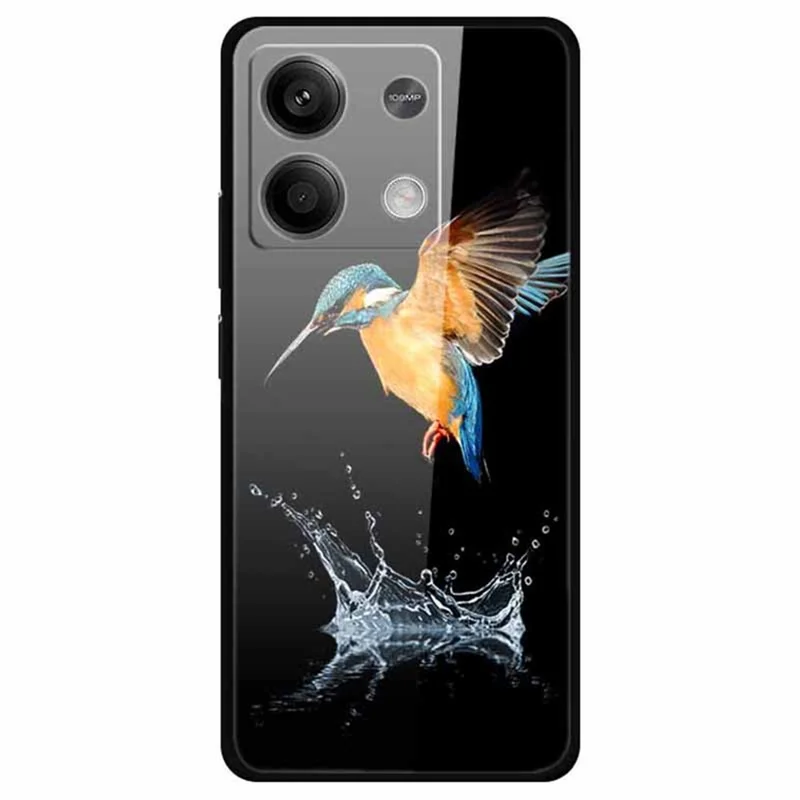 Para Xiaomi Redmi Note 13 5G Case PC+Vidro Temperado+Capa de Impressão de Padrão TPU - Pássaro da Coroa