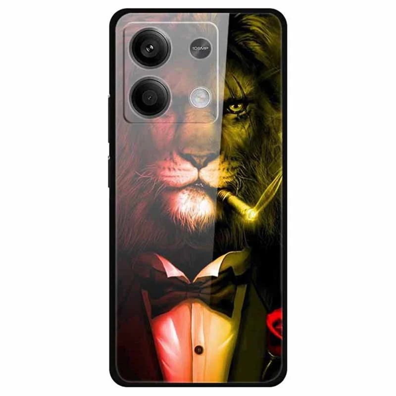 Per Xiaomi Redmi Note 13 5G Custodia PC+Vetro Temperato+Copertura del Telefono Stampata a Motivi - Leone