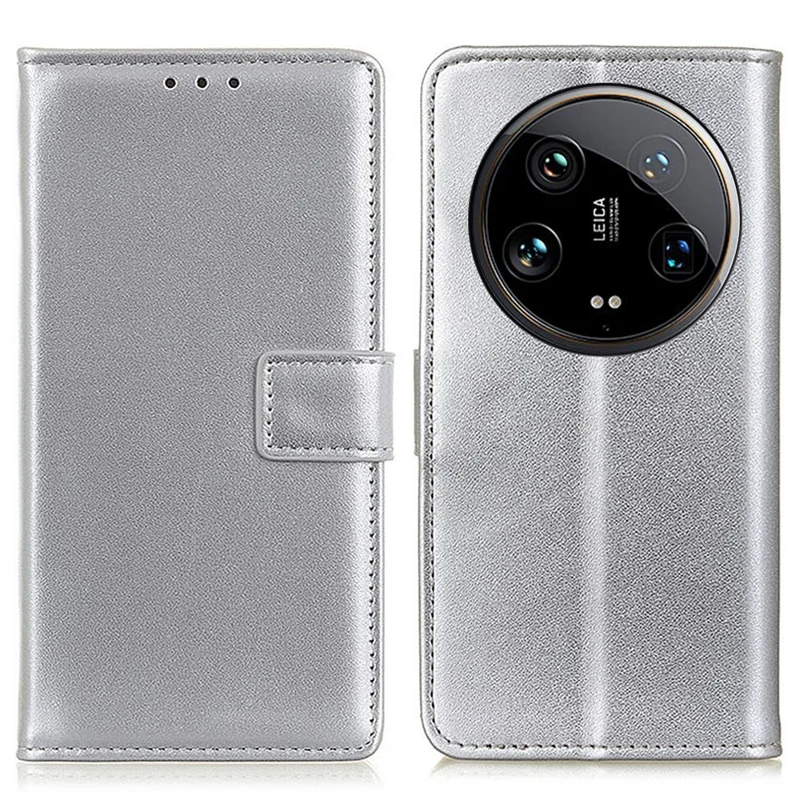 For Xiaomi 14 Ultra Case PU Leather+TPU Shock-Absorbent Phone Cover with Magnetic Closure - Silver