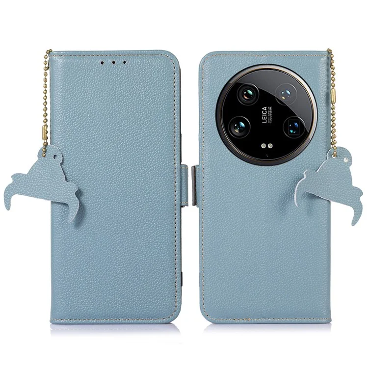 Per Xiaomi 14 Ultra Case Anti-scratch Genuine Cow Leather RFID Blocking Phone Protector - Blue