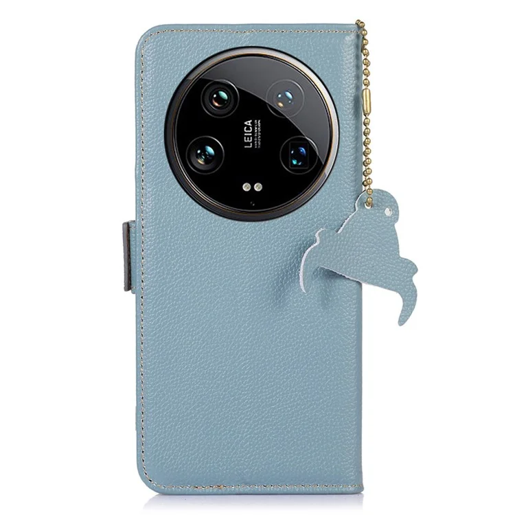 Per Xiaomi 14 Ultra Case Anti-scratch Genuine Cow Leather RFID Blocking Phone Protector - Blue
