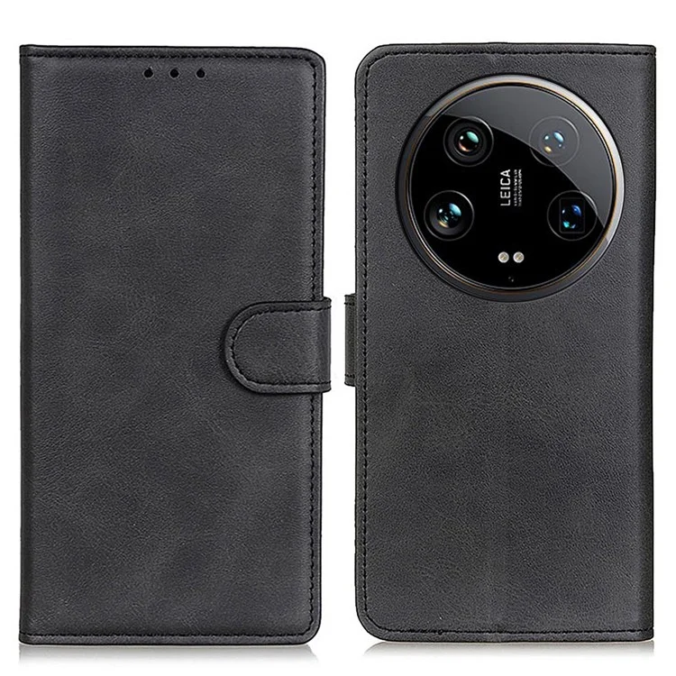 For Xiaomi 14 Ultra PU Leather Case Shockproof Cowhide Texture Card Holder Phone Cover - Black
