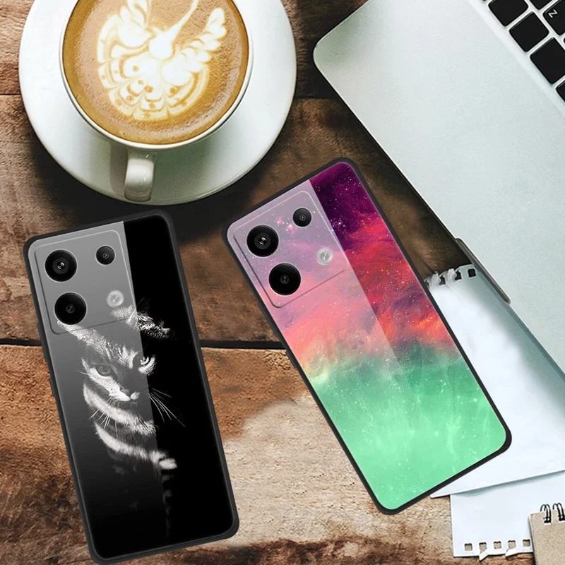 For Xiaomi Redmi Note 13 Pro 5G / Poco X6 5G Pattern Printing Case PC+Tempered Glass+TPU Phone Cover - Shadow Cat