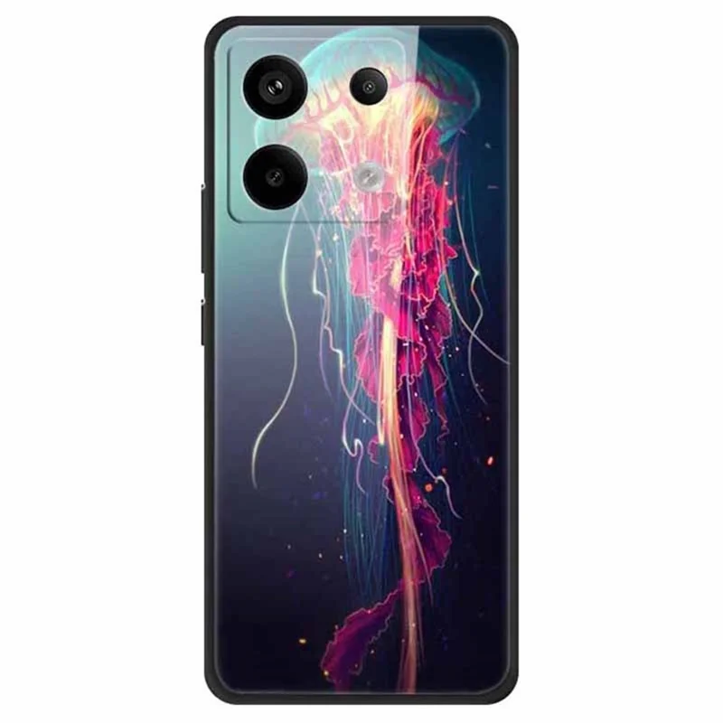 For Xiaomi Redmi Note 13 Pro 5G / Poco X6 5G Pattern Printing Case PC+Tempered Glass+TPU Phone Cover - Jellyfish