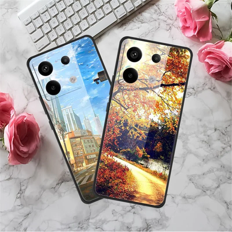 For Xiaomi Redmi Note 13 Pro 5G / Poco X6 5G Pattern Printing Case PC+Tempered Glass+TPU Phone Cover - Gorgeous Flowers