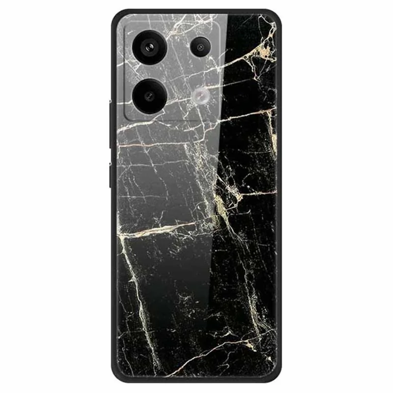 For Xiaomi Redmi Note 13 Pro 5G / Poco X6 5G Pattern Printing Case PC+Tempered Glass+TPU Phone Cover - Platinum Black Grain