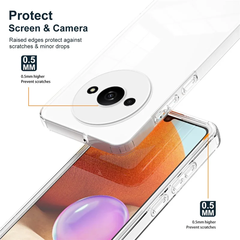 For Xiaomi Redmi A3 / Poco C61 4G Case TPU+PC Shockproof Clear Phone Shell - White