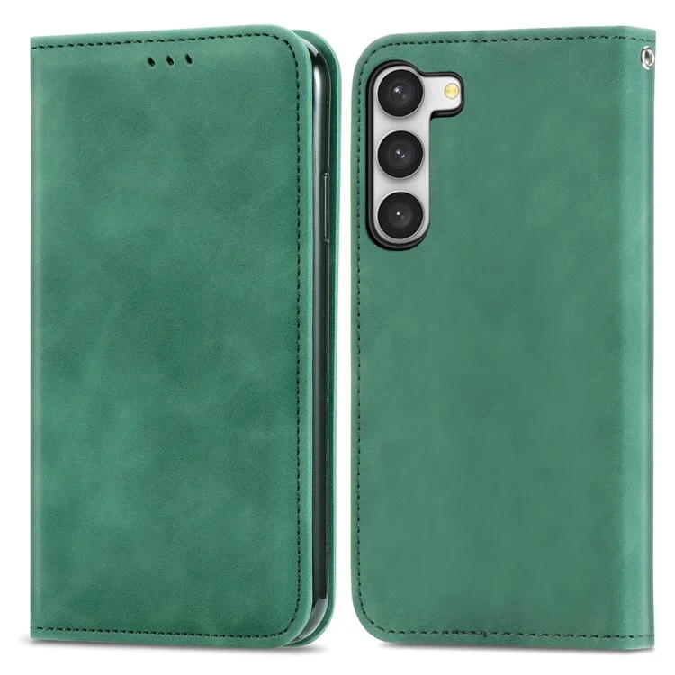Card Slots Phone Stand Case for Samsung Galaxy S23 Skin-Touch Feeling PU Leather Phone Shell - Green