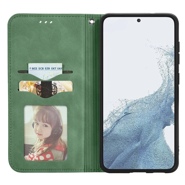 Card Slots Phone Stand Case for Samsung Galaxy S23 Skin-Touch Feeling PU Leather Phone Shell - Green