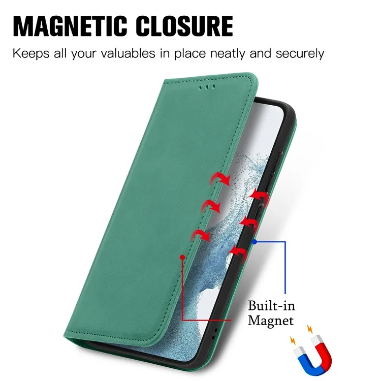 Card Slots Phone Stand Case for Samsung Galaxy S23 Skin-Touch Feeling PU Leather Phone Shell - Green