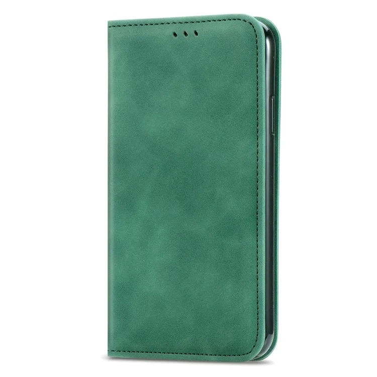 Card Slots Phone Stand Case for Samsung Galaxy S23 Skin-Touch Feeling PU Leather Phone Shell - Green