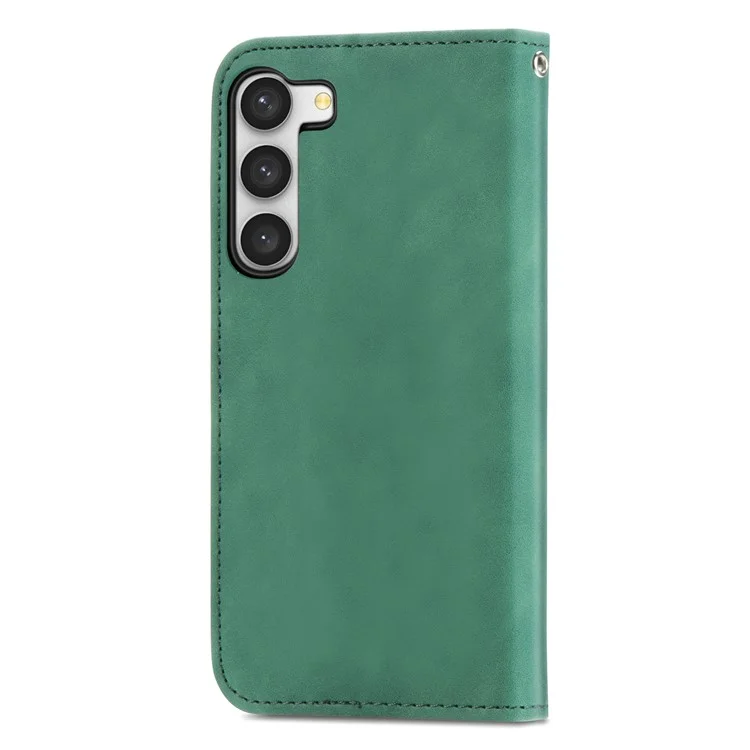 Card Slots Phone Stand Case for Samsung Galaxy S23 Skin-Touch Feeling PU Leather Phone Shell - Green