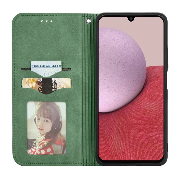 Phone Stand Case for Samsung Galaxy A14 5G / 4G Card Slots Skin-Touch Feeling PU Leather Phone Cover - Green