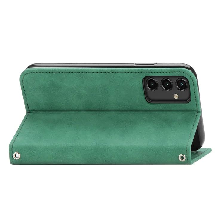 Phone Stand Case for Samsung Galaxy A14 5G / 4G Card Slots Skin-Touch Feeling PU Leather Phone Cover - Green