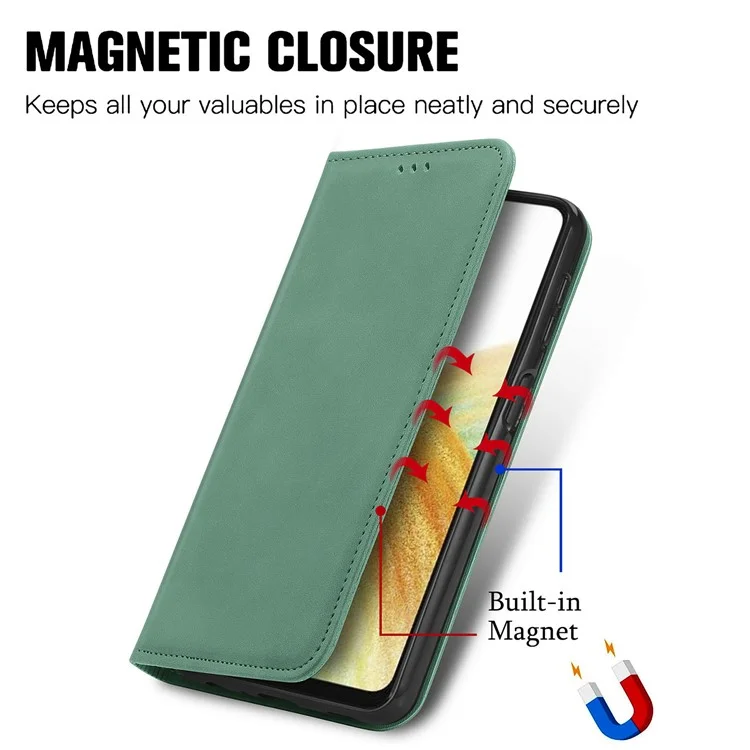 Phone Stand Case for Samsung Galaxy A14 5G / 4G Card Slots Skin-Touch Feeling PU Leather Phone Cover - Green
