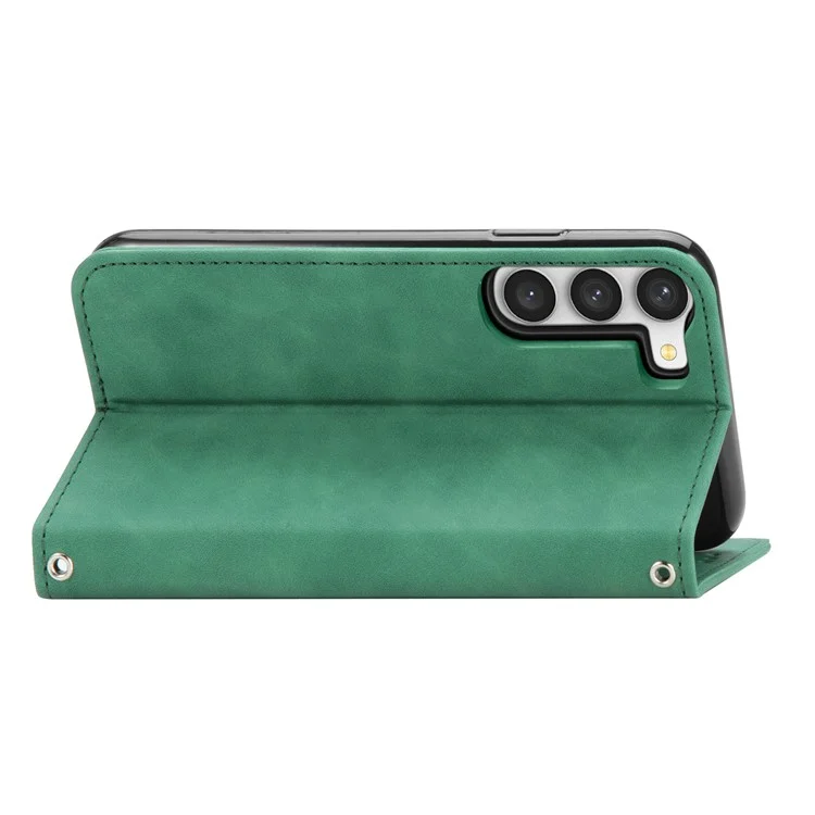 Para Samsung Galaxy S23+ Case Skin-touch Capa de Couro com Slots para Cartões e Fechamento Magnético - Verde