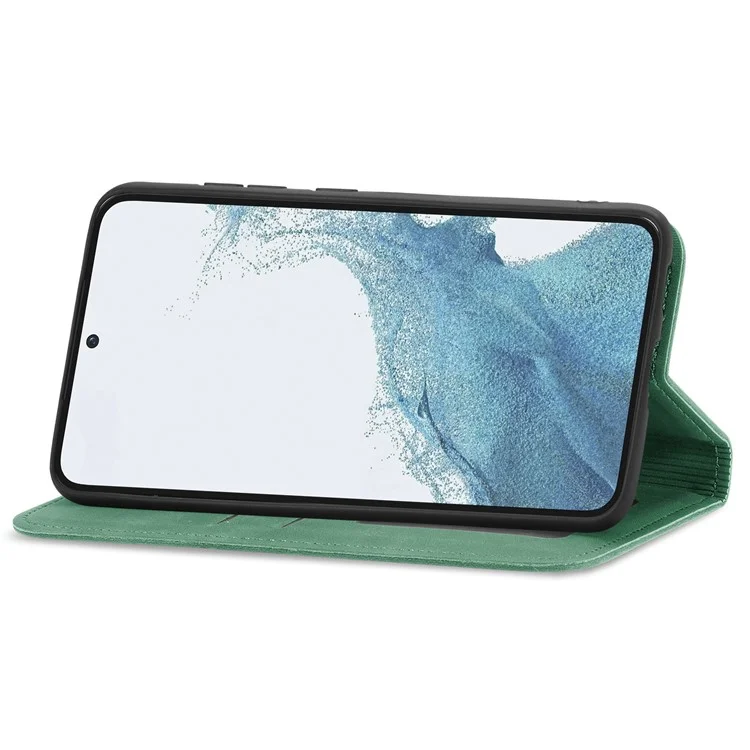 Para Samsung Galaxy S23+ Case Skin-touch Capa de Couro com Slots para Cartões e Fechamento Magnético - Verde