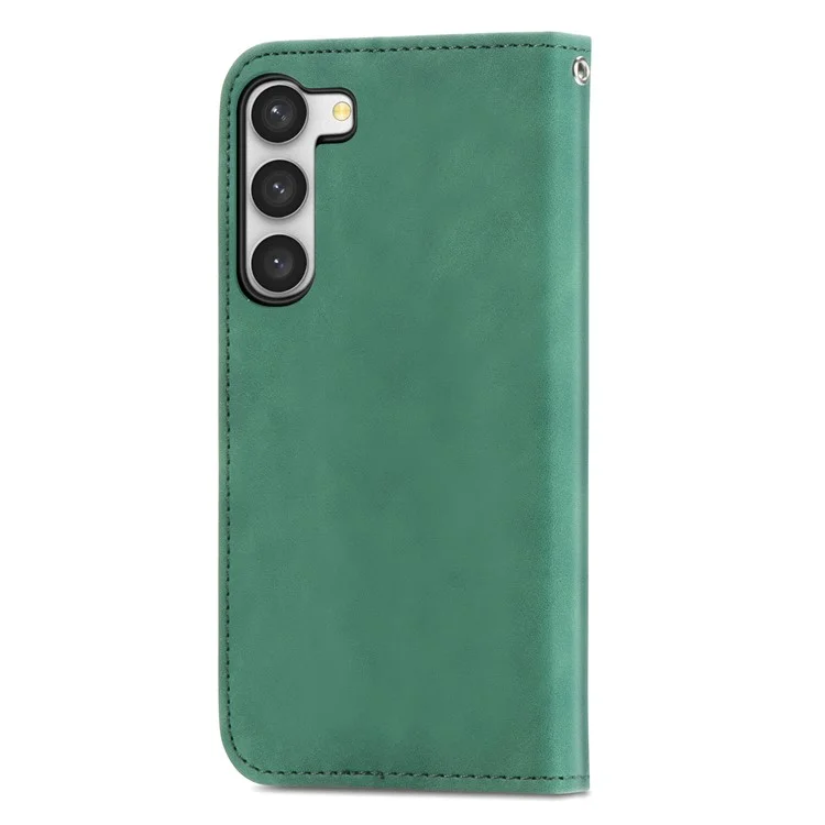 Para Samsung Galaxy S23+ Case Skin-touch Capa de Couro com Slots para Cartões e Fechamento Magnético - Verde