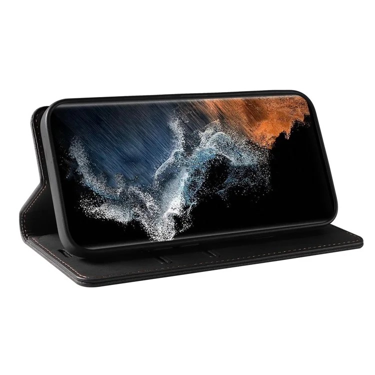 For Samsung Galaxy S24 Ultra Leather Case Wristband Design Stand Phone Cover - Black