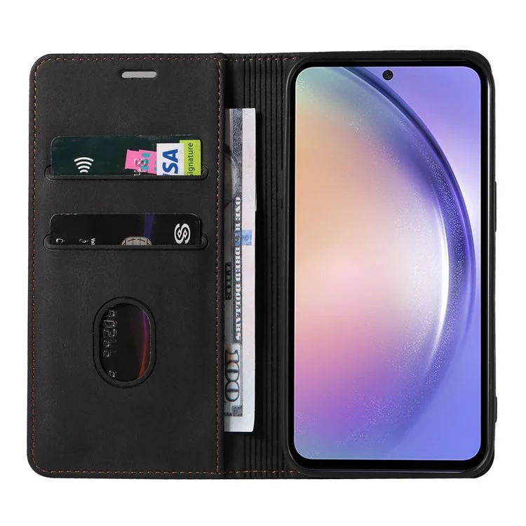 For Samsung Galaxy S24+ Magnetic Case PU Leather Card Slots Phone Cover - Black