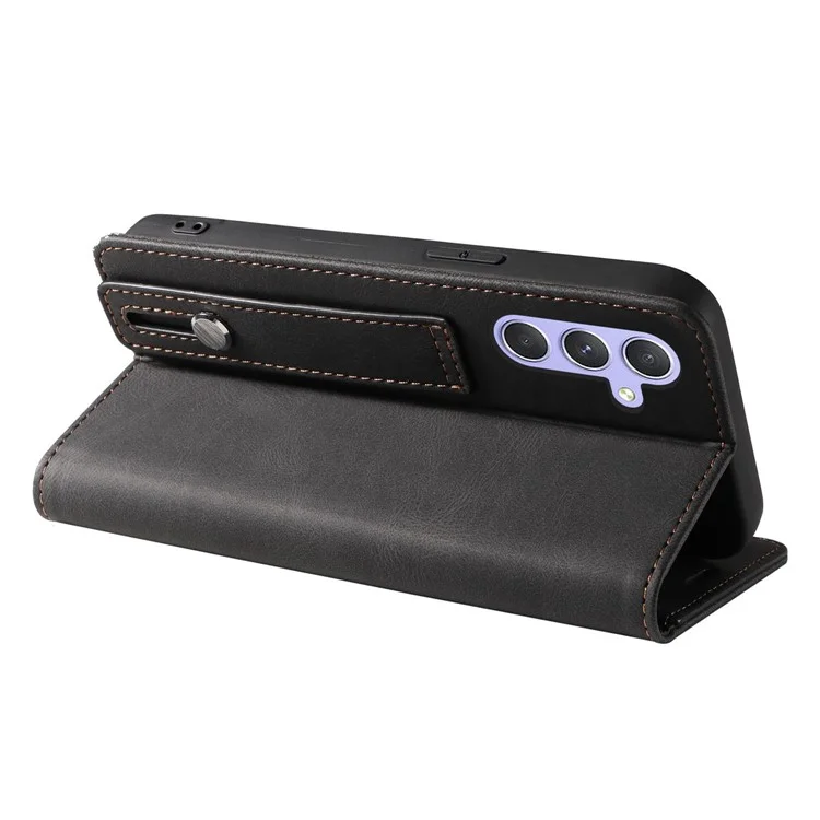 For Samsung Galaxy S24+ Magnetic Case PU Leather Card Slots Phone Cover - Black