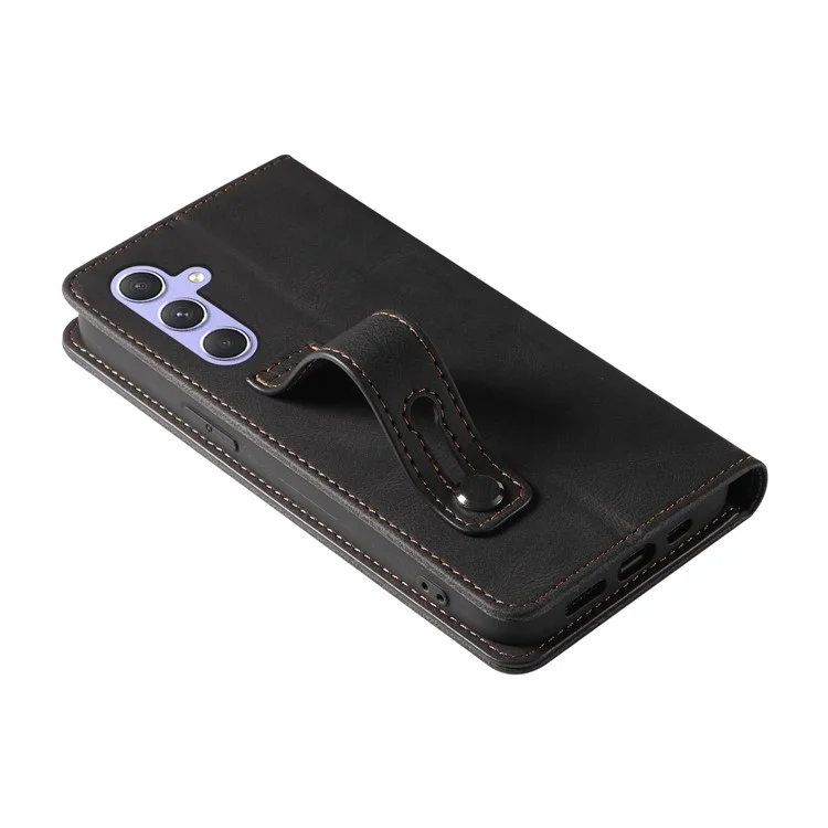 For Samsung Galaxy S24+ Magnetic Case PU Leather Card Slots Phone Cover - Black