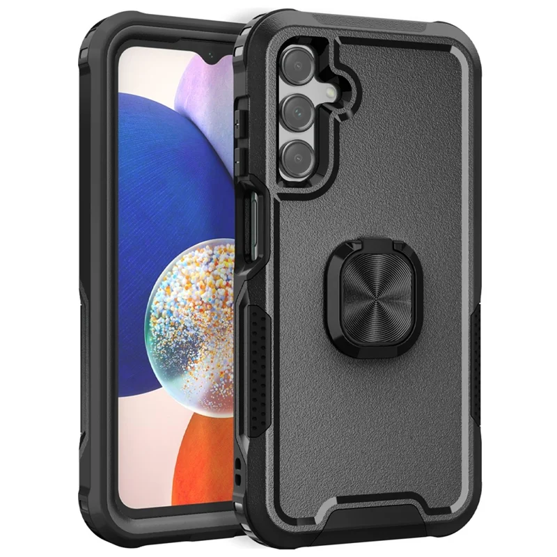 For Samsung Galaxy A15 4G / 5G Case PC+Silicone Anti-drop Cover with Rotatable Ring Kickstand - Black