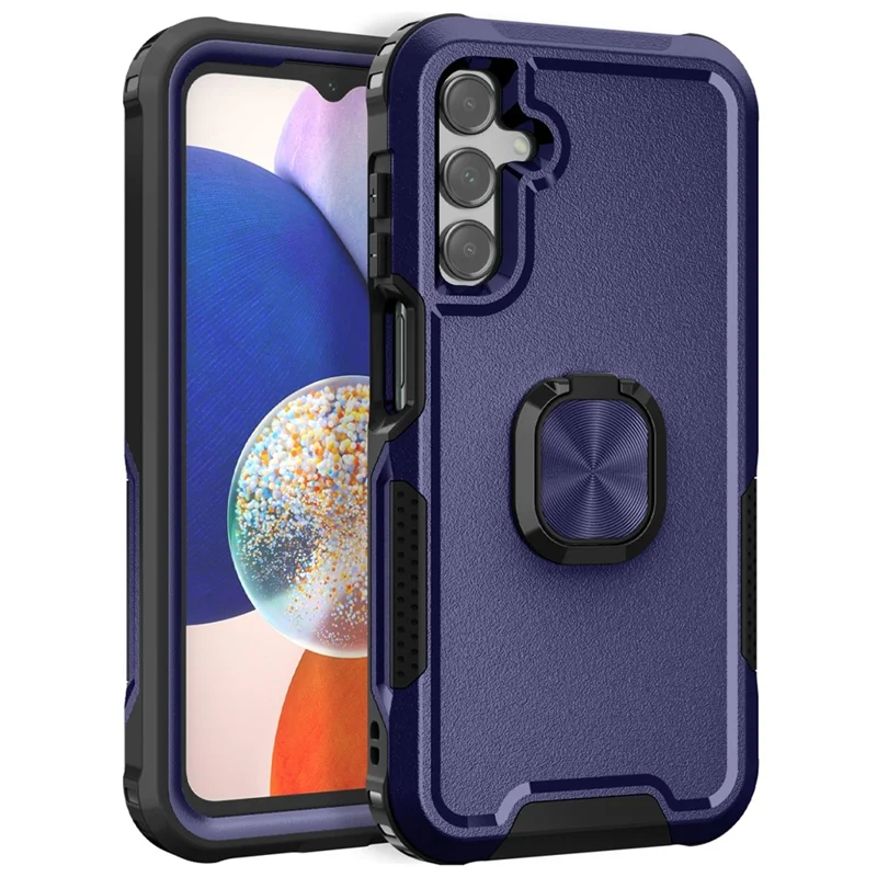 For Samsung Galaxy A15 4G / 5G Case PC+Silicone Anti-drop Cover with Rotatable Ring Kickstand - Navy Blue
