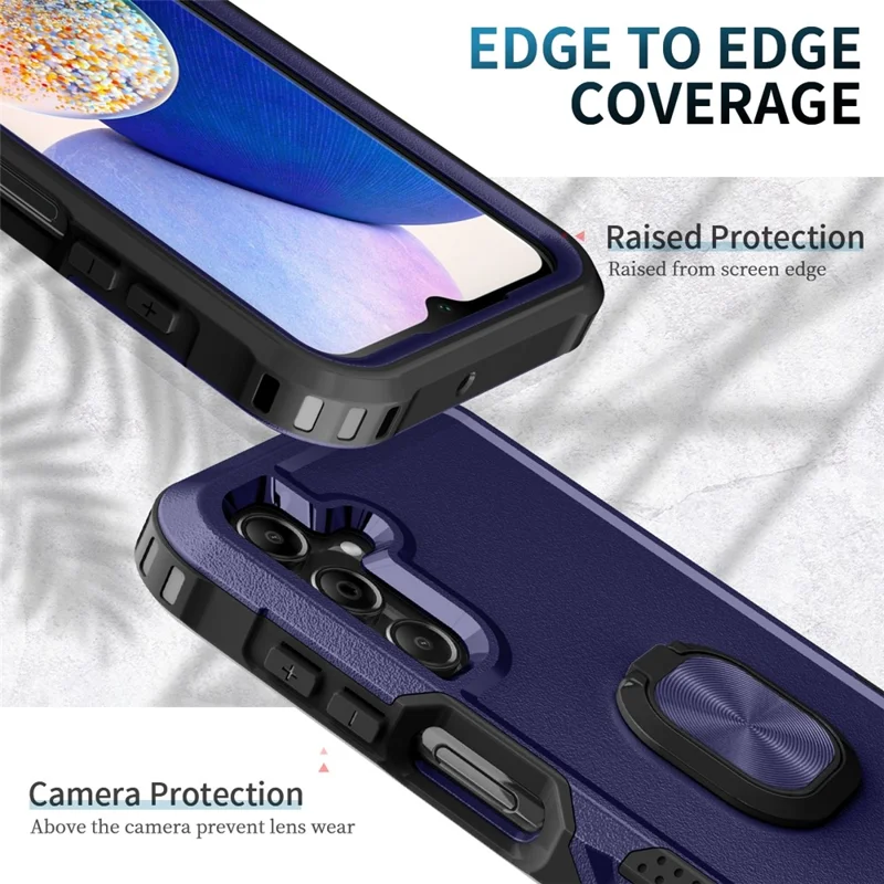 For Samsung Galaxy A15 4G / 5G Case PC+Silicone Anti-drop Cover with Rotatable Ring Kickstand - Navy Blue