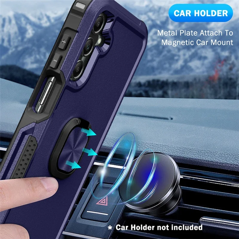 For Samsung Galaxy A15 4G / 5G Case PC+Silicone Anti-drop Cover with Rotatable Ring Kickstand - Navy Blue
