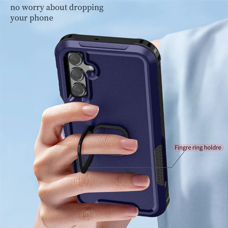 For Samsung Galaxy A15 4G / 5G Case PC+Silicone Anti-drop Cover with Rotatable Ring Kickstand - Navy Blue