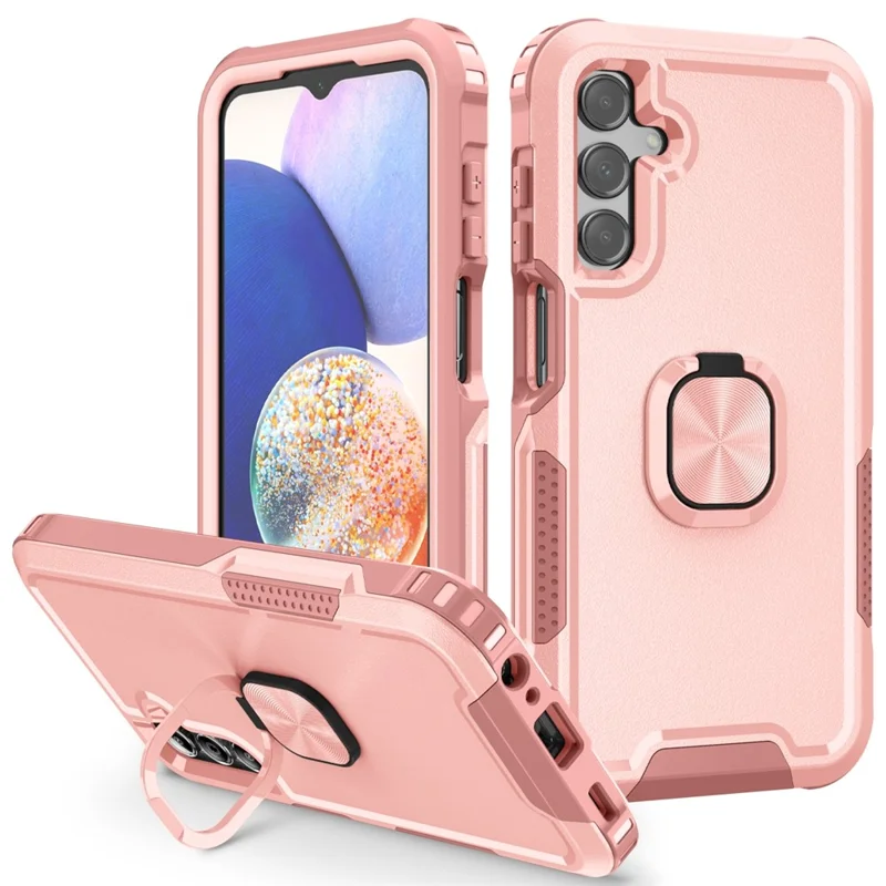 For Samsung Galaxy A15 4G / 5G Case PC+Silicone Anti-drop Cover with Rotatable Ring Kickstand - Pink